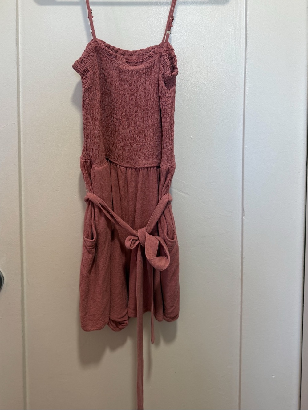 Dusty Rose Smocked Tie Waist Romper